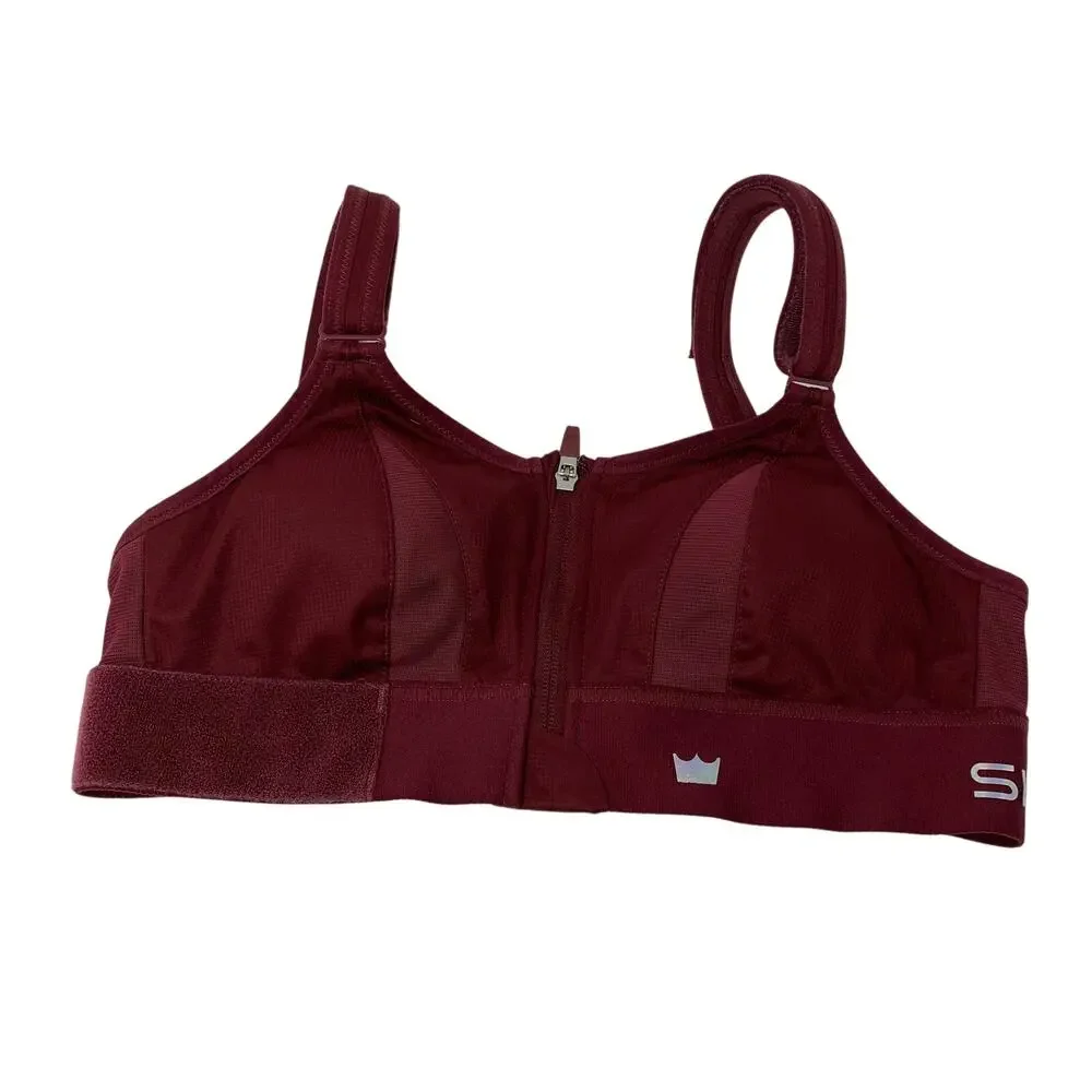 Shefit Ultimate Sports Bra Small Burgundy Zip Front High Impact Adjustable